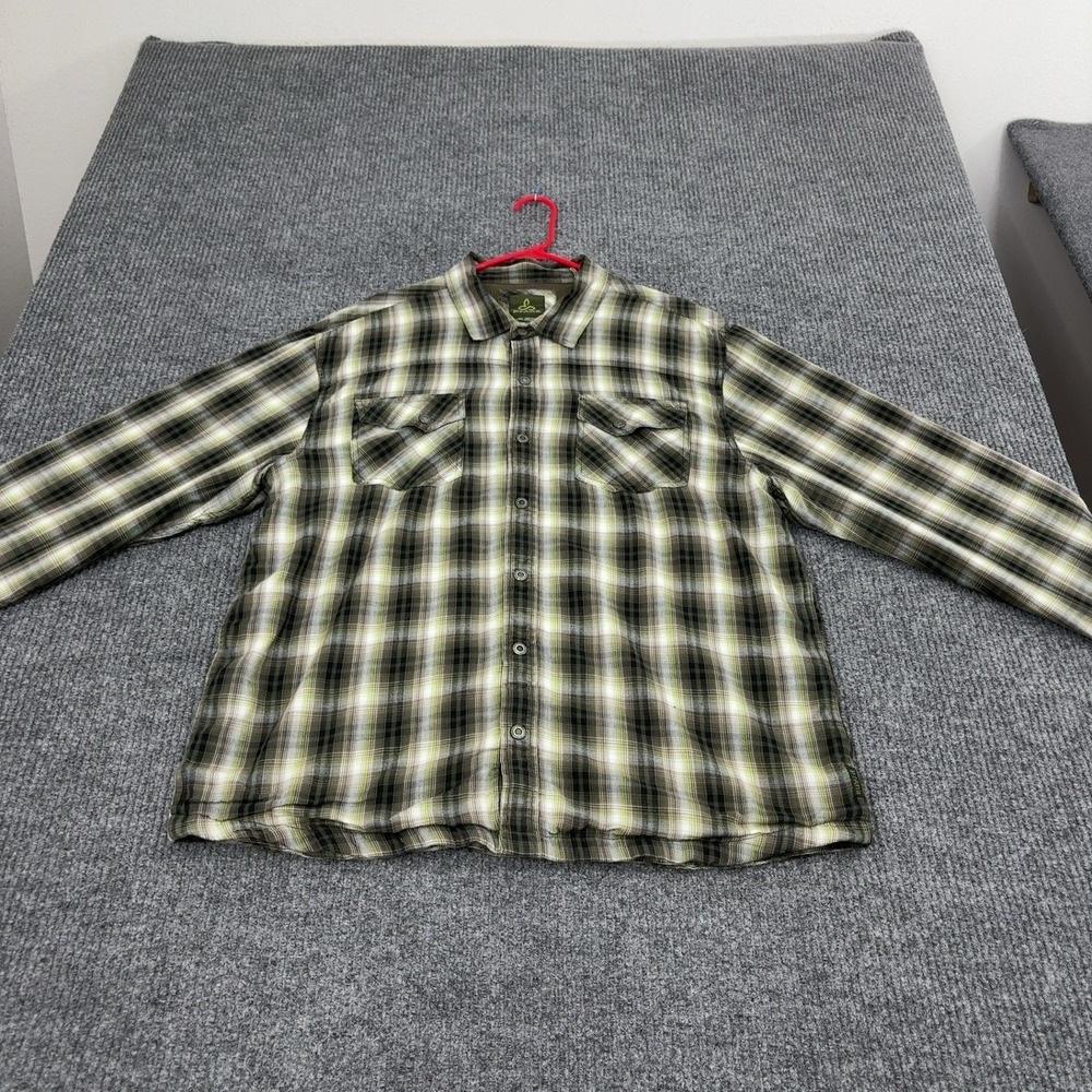 Prana Button Down Shirt Mens XL Green Plaid Flannel Long Sleeve Outdoor Gorpcore
